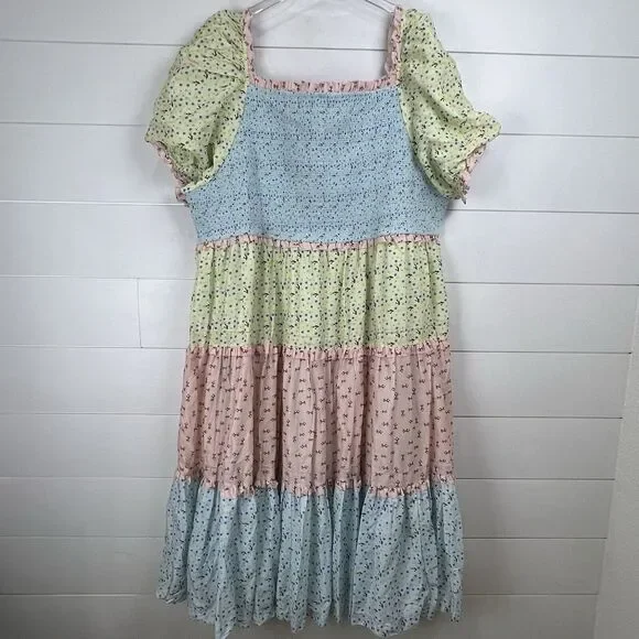 NEW IVY‎ CITY EMILY midi DRESS Tiered Ruffle Smocked Patchwork 5X CottageCore - Picture 12 of 16